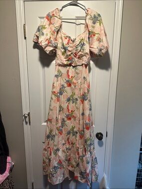 English Factory Pink Floral Puff-Sleeve Maxi Dress